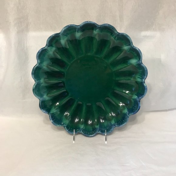 Haeger Mid Century Aqua and Green Dripware Pottery Platter - Picture 1 of 5